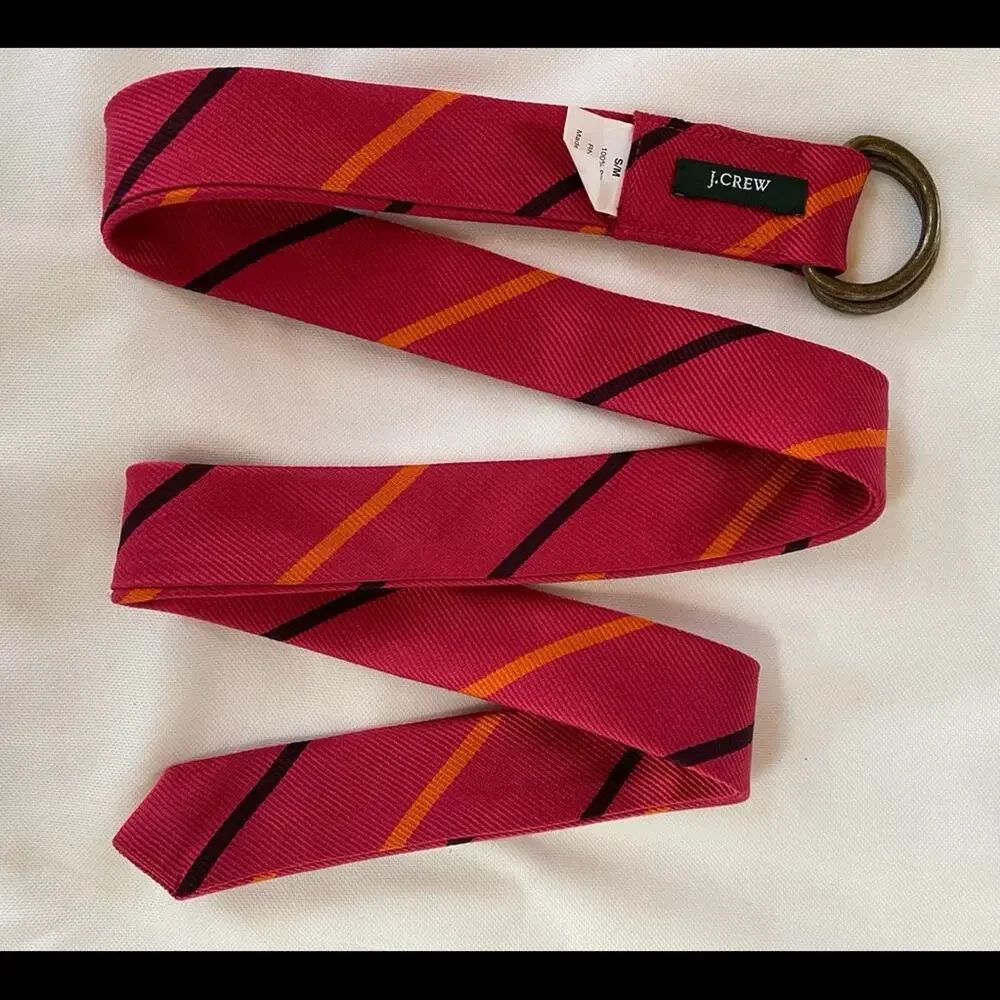 J.Crew S/M Red Striped Necktie Style‎ Silk Belt
